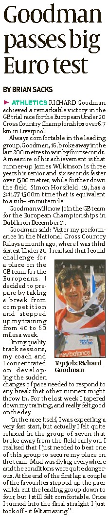 Goodman in European U20 cross country trials 28-11-09